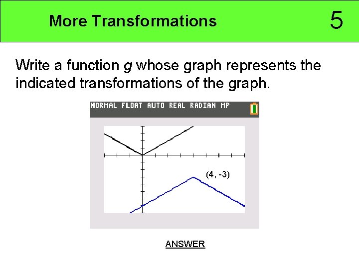 More Transformations Write a function g whose graph represents the indicated transformations of the
