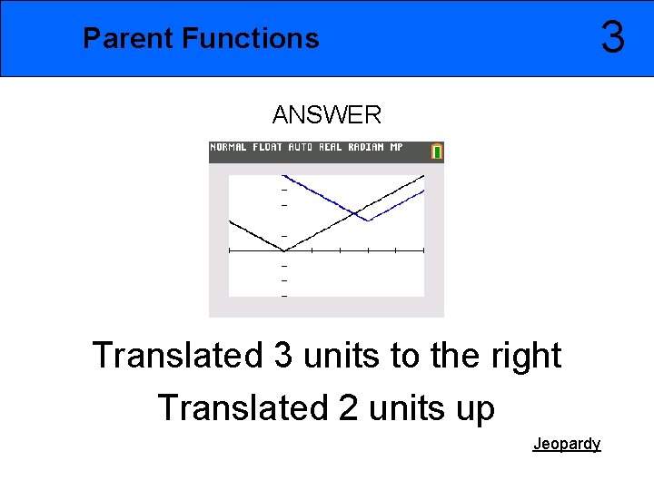 3 Parent Functions ANSWER Translated 3 units to the right Translated 2 units up