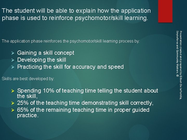 The student will be able to explain how the application phase is used to