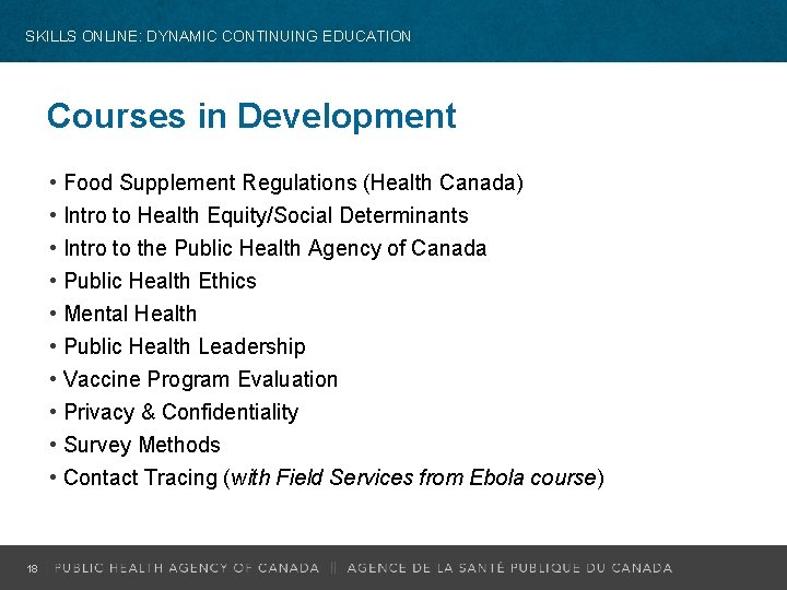 SKILLS ONLINE: DYNAMIC CONTINUING EDUCATION Courses in Development • Food Supplement Regulations (Health Canada)