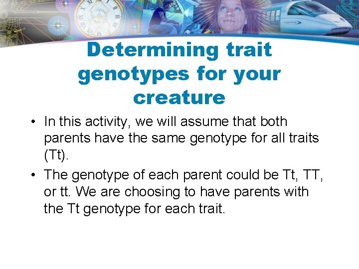 Determining trait genotypes for your creature • In this activity, we will assume that