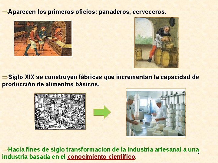  Aparecen los primeros oficios: panaderos, cerveceros. Siglo XIX se construyen fábricas que incrementan