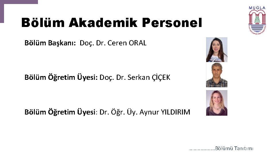 Bölüm Akademik Personel Bölüm Başkanı: Doç. Dr. Ceren ORAL Bölüm Öğretim Üyesi: Doç. Dr.