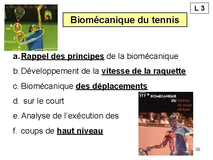 L 3 Biomécanique du tennis a. Rappel des principes de la biomécanique b. Développement