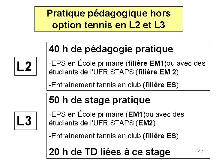 Pratique pédagogique hors option tennis en L 2 et L 3 40 h de