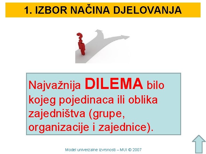 1. IZBOR NAČINA DJELOVANJA Najvažnija DILEMA bilo kojeg pojedinaca ili oblika zajedništva (grupe, organizacije