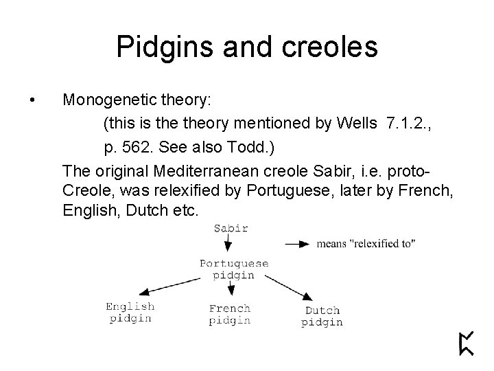 Pidgins and creoles • Monogenetic theory: (this is theory mentioned by Wells 7. 1.