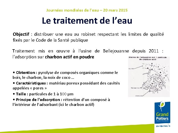 Journées mondiales de l’eau – 20 mars 2015 Le traitement de l’eau Objectif :