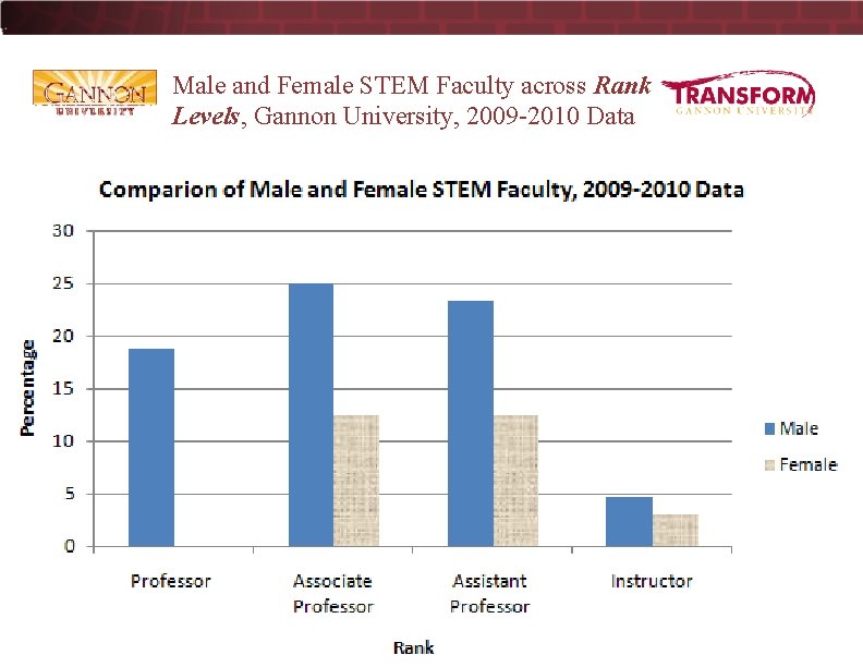 Male and Female STEM Faculty across Rank Levels, Gannon University, 2009 -2010 Data 