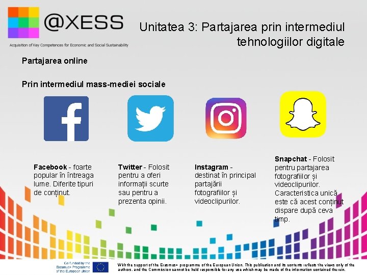 Unitatea 3: Partajarea prin intermediul tehnologiilor digitale Partajarea online Prin intermediul mass-mediei sociale Facebook Unitatea 3: Partajarea prin intermediul tehnologiilor digitale Partajarea online Prin intermediul mass-mediei sociale Facebook