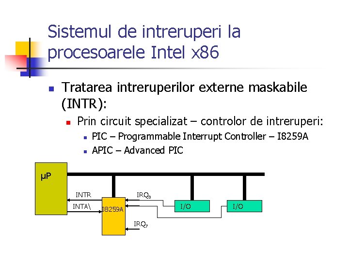 Sistemul de intreruperi la procesoarele Intel x 86 n Tratarea intreruperilor externe maskabile (INTR):