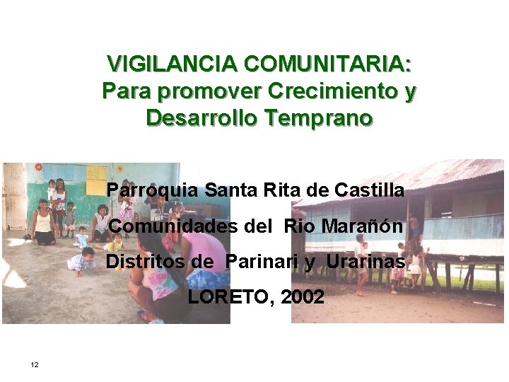 VIGILANCIA COMUNITARIA: Para promover Crecimiento y Desarrollo Temprano Parroquia Santa Rita de Castilla Comunidades