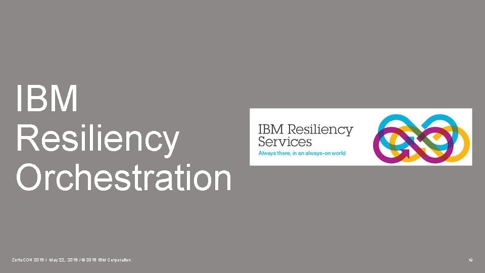 IBM Resiliency Orchestration Zerto. CON 2018 / May 22, 2018 / © 2018 IBM