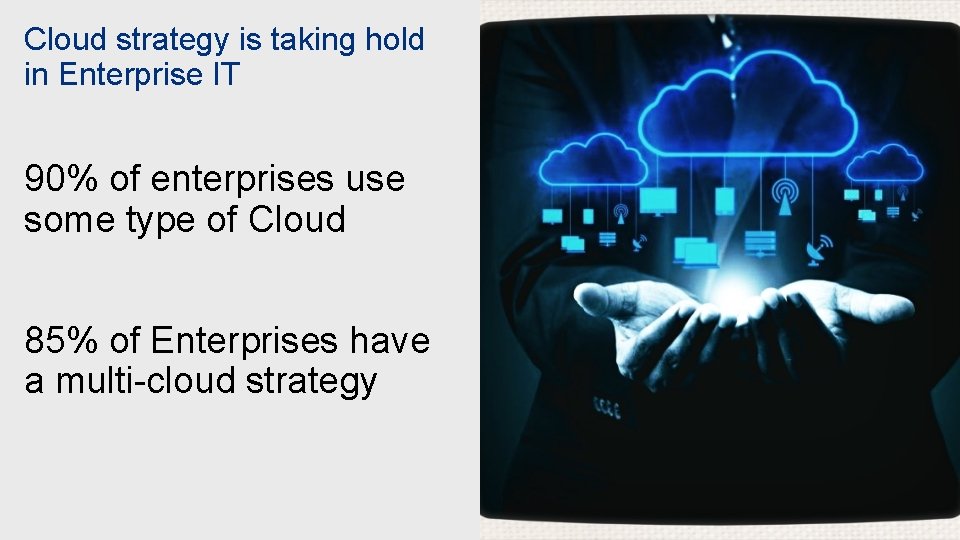 Cloud strategy is taking hold in Enterprise IT 90% of enterprises use some type