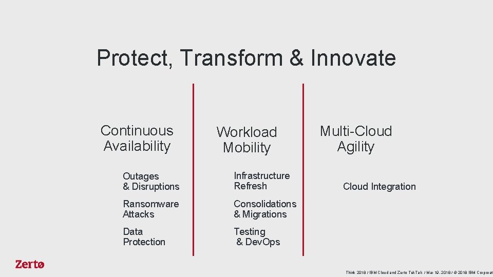 Protect, Transform & Innovate Continuous Availability Workload Mobility Outages & Disruptions Infrastructure Refresh Ransomware