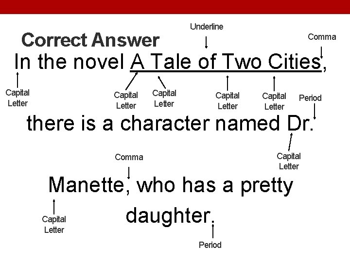 Correct Answer Underline Comma In the novel A Tale of Two Cities, Capital Letter