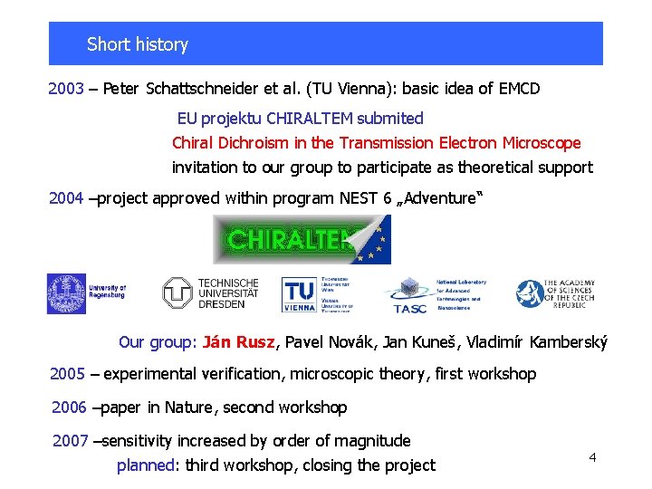 Short history 2003 – Peter Schattschneider et al. (TU Vienna): basic idea of EMCD