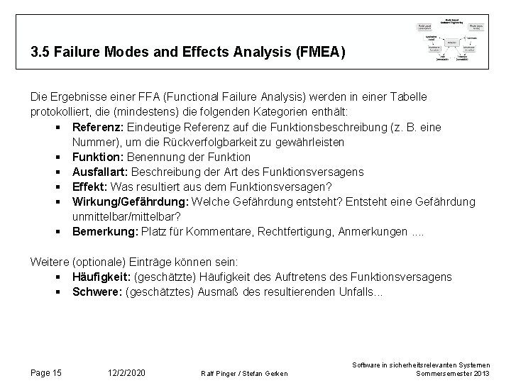 3. 5 Failure Modes and Effects Analysis (FMEA) Die Ergebnisse einer FFA (Functional Failure
