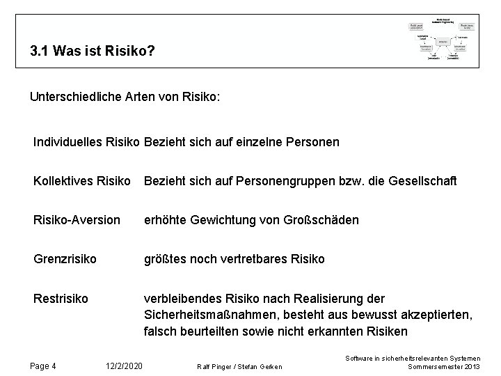 3. 1 Was ist Risiko? Unterschiedliche Arten von Risiko: Individuelles Risiko Bezieht sich auf