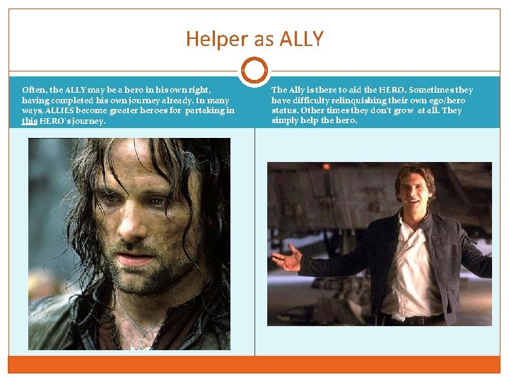 Helper as ALLY Often, the ALLY may be a hero in his own right,