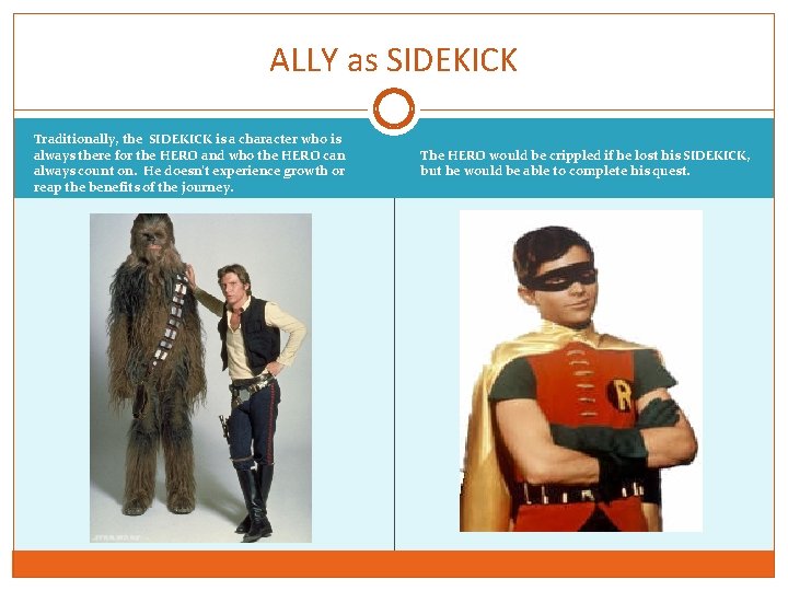 ALLY as SIDEKICK Traditionally, the SIDEKICK is a character who is always there for