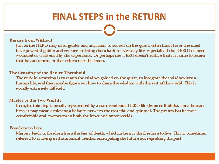 FINAL STEPS in the RETURN Rescue from Without Just as the HERO may need