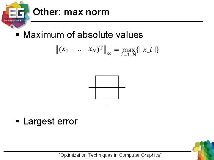 Other: max norm § Maximum of absolute values § Largest error “Optimization Techniques in