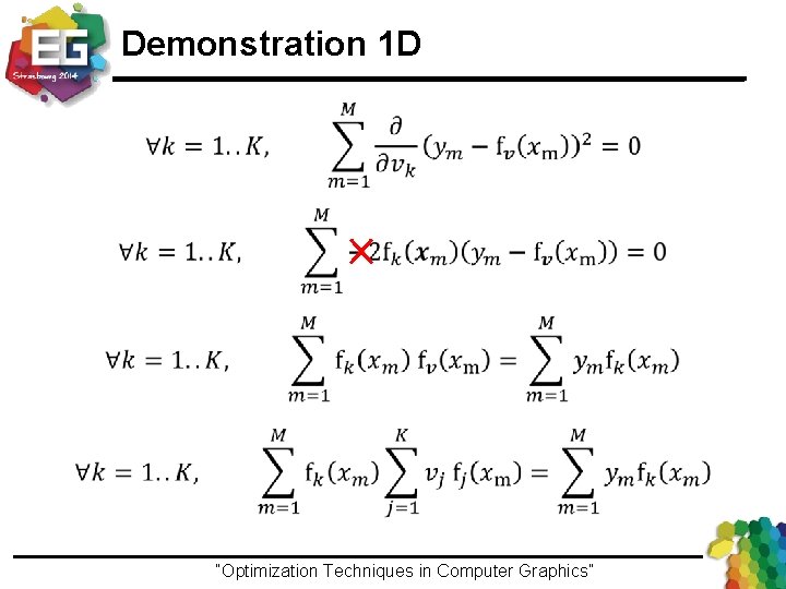 Demonstration 1 D “Optimization Techniques in Computer Graphics”Ivo Ihrke / Winter 2013 