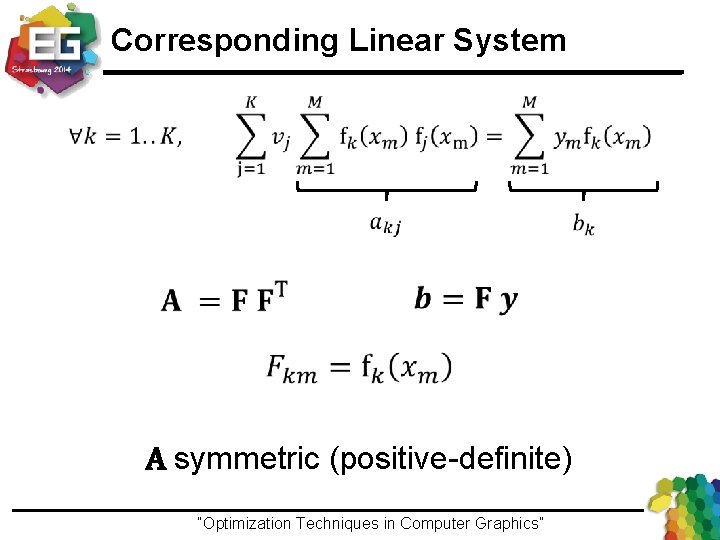 Corresponding Linear System A symmetric (positive-definite) “Optimization Techniques in Computer Graphics”Ivo Ihrke / Winter