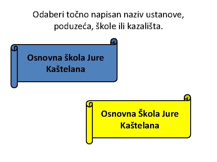 Odaberi točno napisan naziv ustanove, poduzeća, škole ili kazališta. Osnovna škola Jure Kaštelana Osnovna