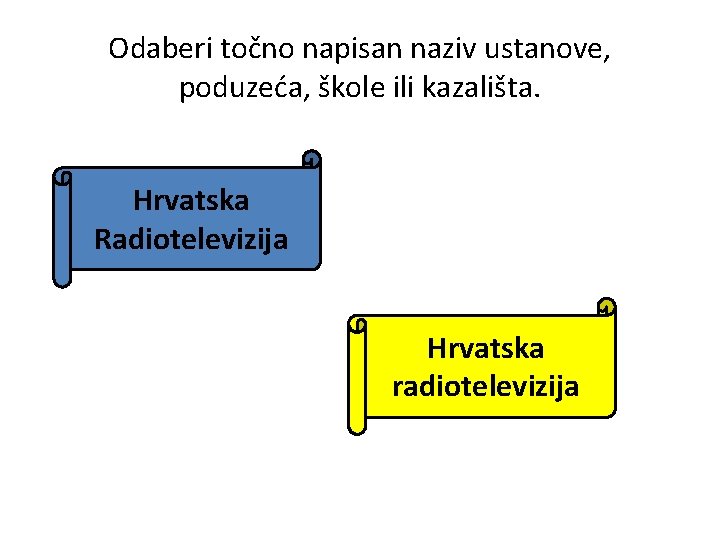 Odaberi točno napisan naziv ustanove, poduzeća, škole ili kazališta. Hrvatska Radiotelevizija Hrvatska radiotelevizija 