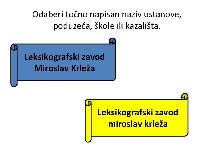 Odaberi točno napisan naziv ustanove, poduzeća, škole ili kazališta. Leksikografski zavod Miroslav Krleža Leksikografski