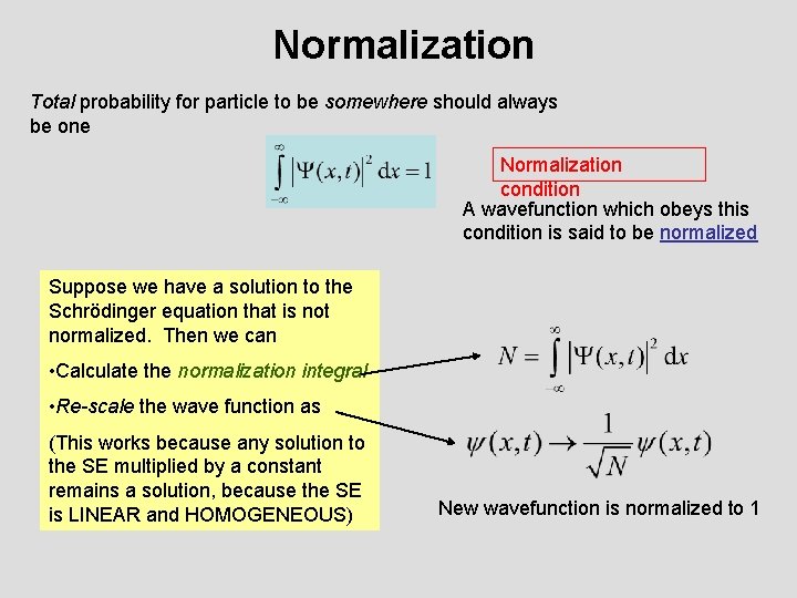 Normalization Total probability for particle to be somewhere should always be one Normalization condition