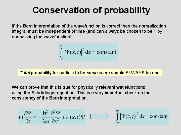 Conservation of probability If the Born interpretation of the wavefunction is correct then the
