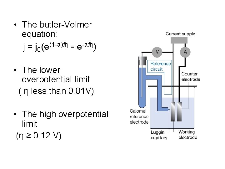  • The butler-Volmer equation: j = j 0(e(1 -a)fη - e-afη) • The