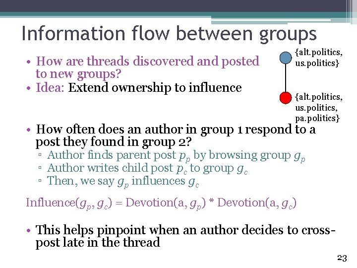 Information flow between groups • How are threads discovered and posted to new groups?