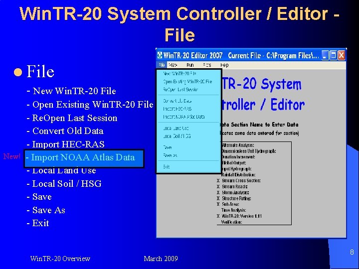 Win. TR-20 System Controller / Editor File l File - New Win. TR-20 File