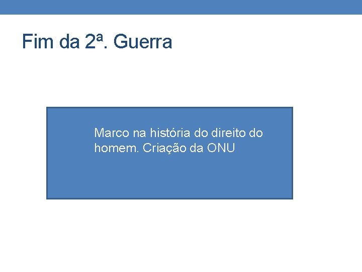 Fim da 2ª. Guerra Marco na história do direito do homem. Criação da ONU