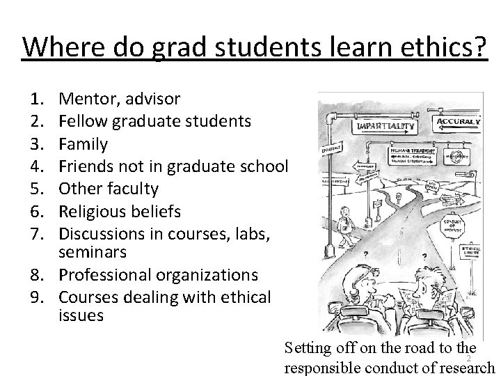 Where do grad students learn ethics? 1. 2. 3. 4. 5. 6. 7. Mentor,