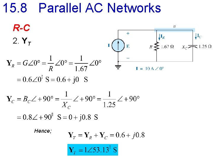 15. 8 Parallel AC Networks R-C 2. YT Hence; 