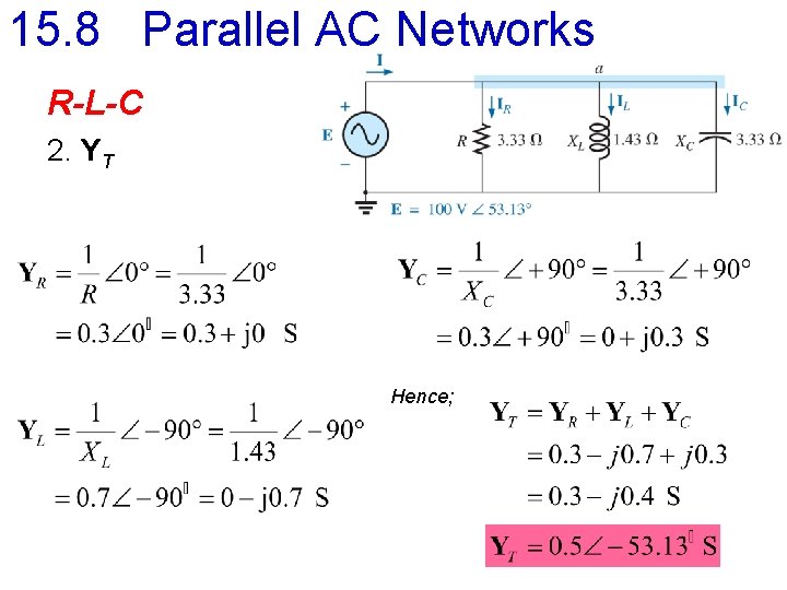 15. 8 Parallel AC Networks R-L-C 2. YT Hence; 