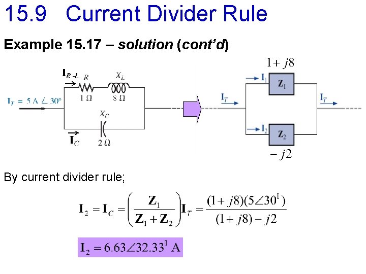 15. 9 Current Divider Rule Example 15. 17 – solution (cont’d) By current divider