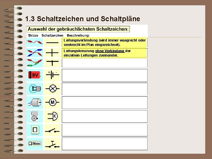 1. 3 Schaltzeichen und Schaltpläne Leitungsverbindung (wird immer waagrecht oder senkrecht im Plan eingezeichnet).