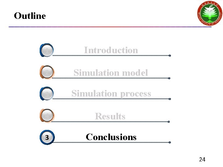 Outline 1 3 Introduction 2 Simulation model 3 Simulation process 4 Results 3 Conclusions