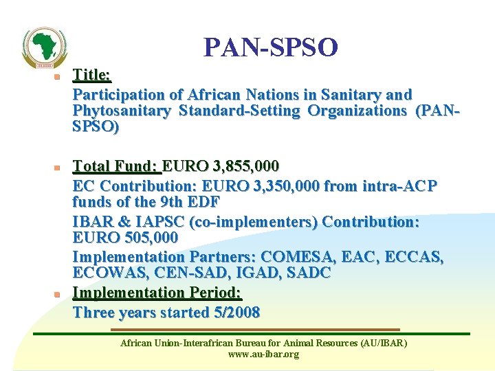 PAN-SPSO n n n Title: Participation of African Nations in Sanitary and Phytosanitary Standard-Setting