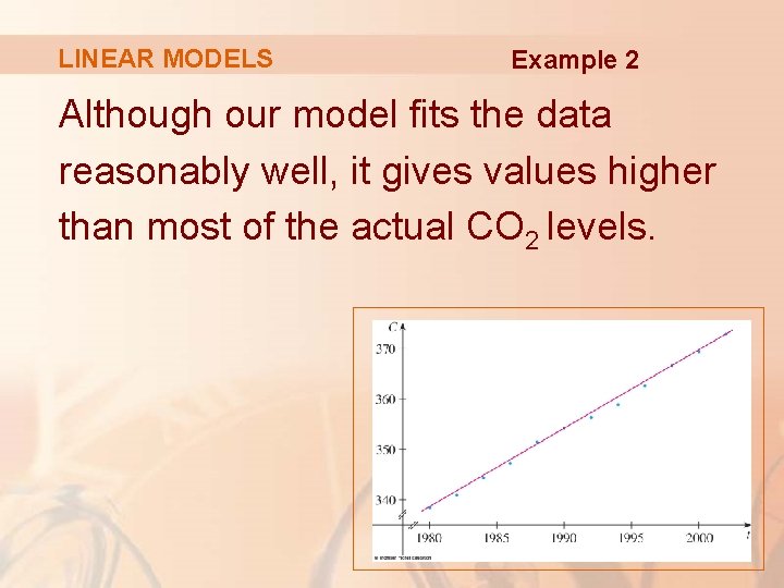 LINEAR MODELS Example 2 Although our model fits the data reasonably well, it gives