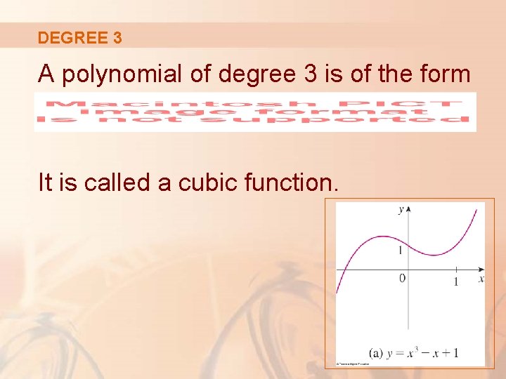 DEGREE 3 A polynomial of degree 3 is of the form It is called