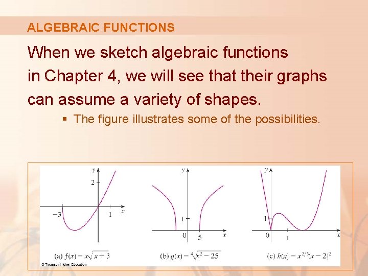 ALGEBRAIC FUNCTIONS When we sketch algebraic functions in Chapter 4, we will see that