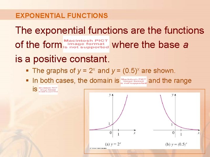 EXPONENTIAL FUNCTIONS The exponential functions are the functions of the form , where the