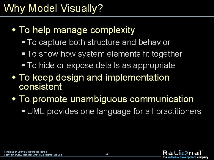 Why Model Visually? w To help manage complexity § To capture both structure and